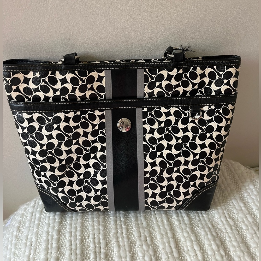 Coach Black and White Patterned Tote